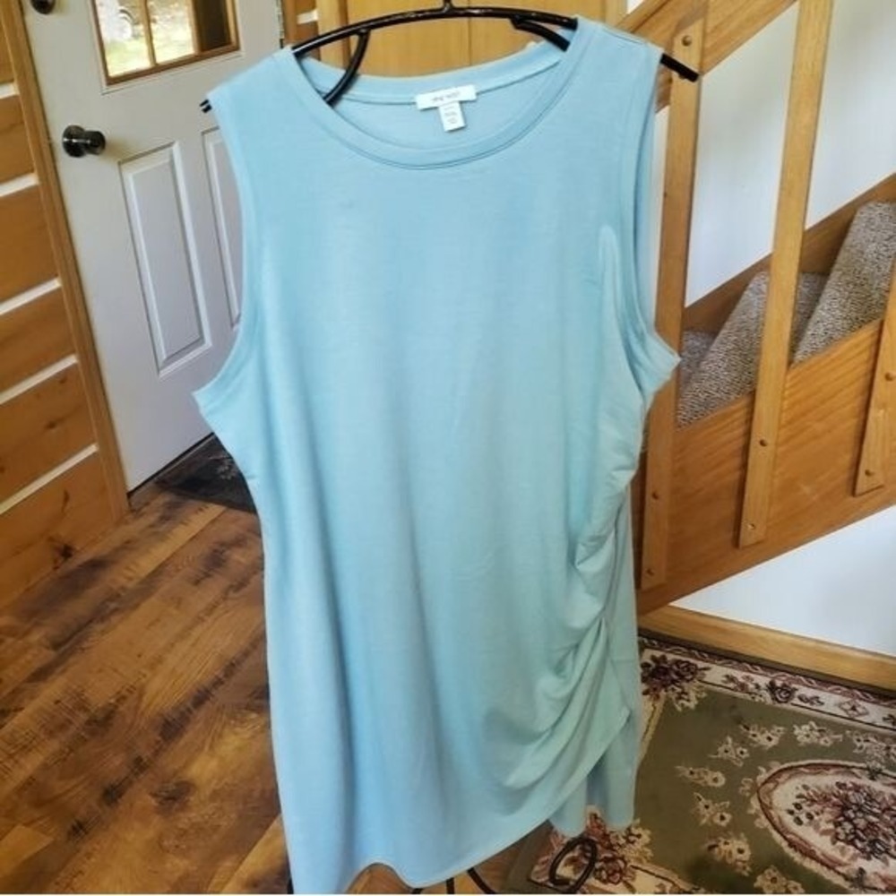 Nine West Light Blue Ruched Sleeveless Sheath Dress Petites PXXL